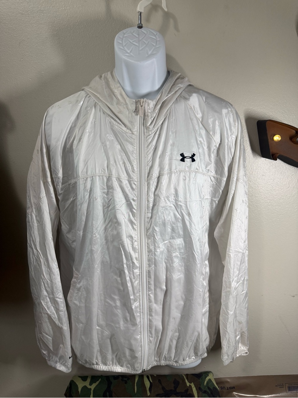 Under Armour White Hooded Windbreaker with Black Logo